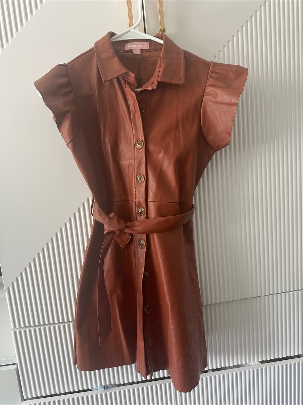 BCBGirls Rust Brown Faux Leather Shirt Dress with Belt